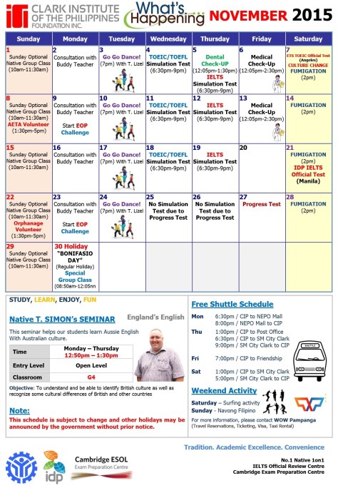 CIP calendar for Nov