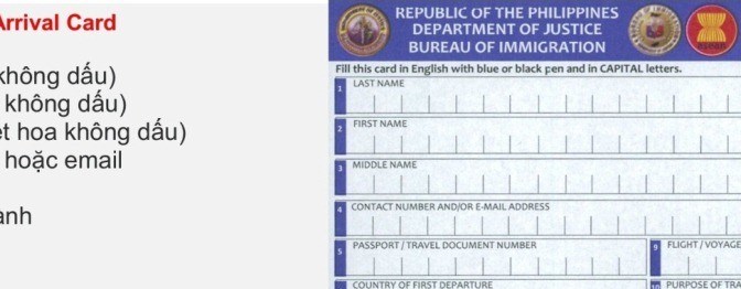 Hướng dẫn ghi tờ khai nhập cảnh hải quan Philippines
