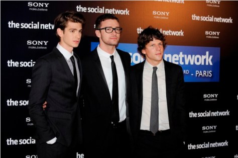 Premiere The Social Network Andrew GARFIELD, Justin TIMBERLAKE AND Jesse EISENBERG Paris - 03/10/2010